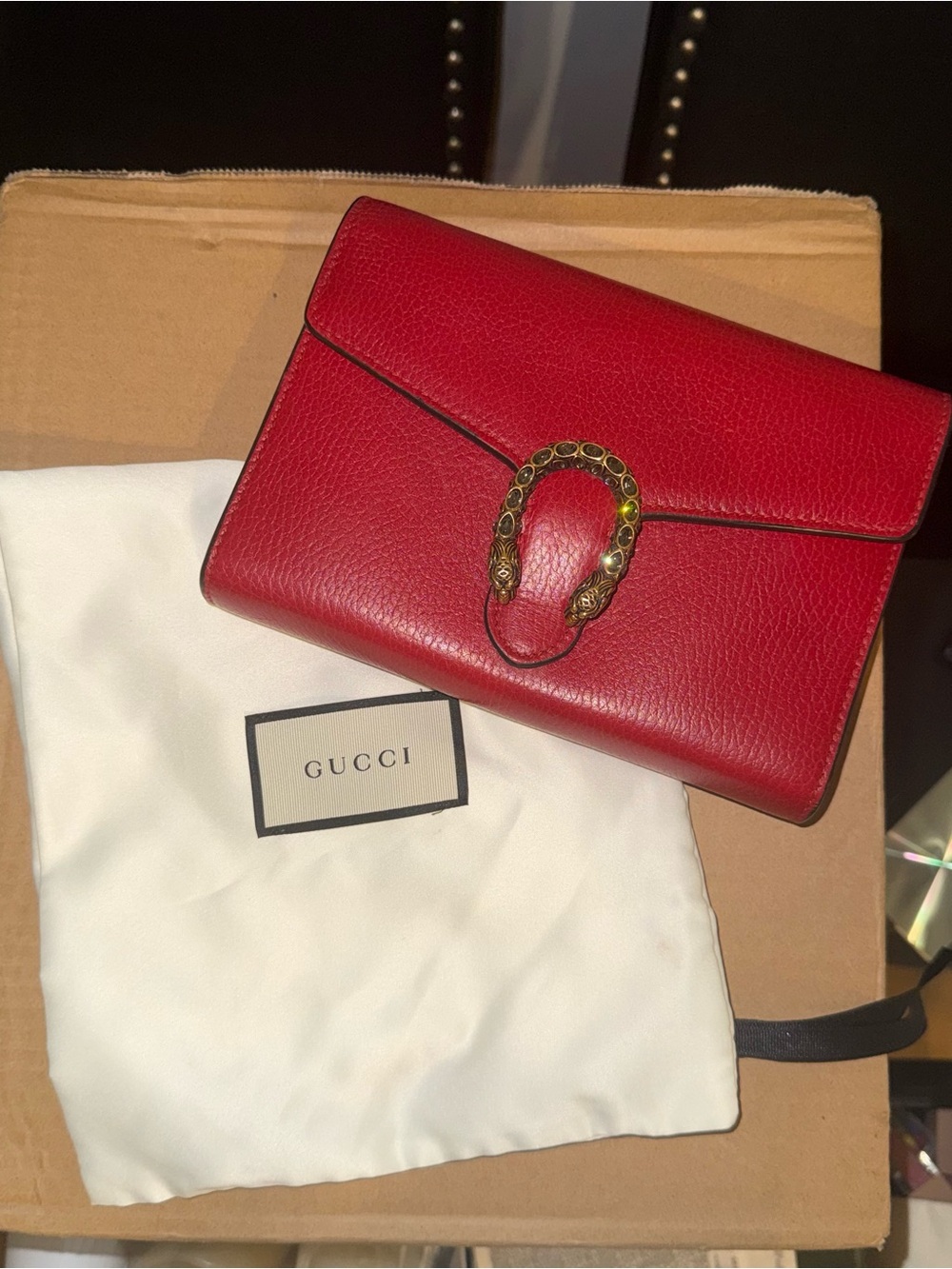 Gucci Red Leather Dionysus WOC with COA and Dust Bag